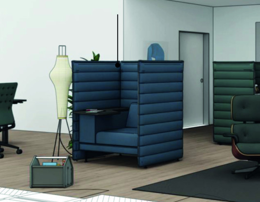 Arbeitsplatz Kabine mit Sessel