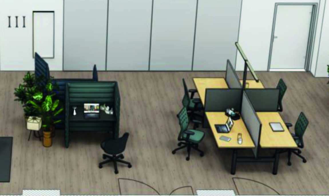 Arbeitskabinen und freie Tische im GC Work-Space
