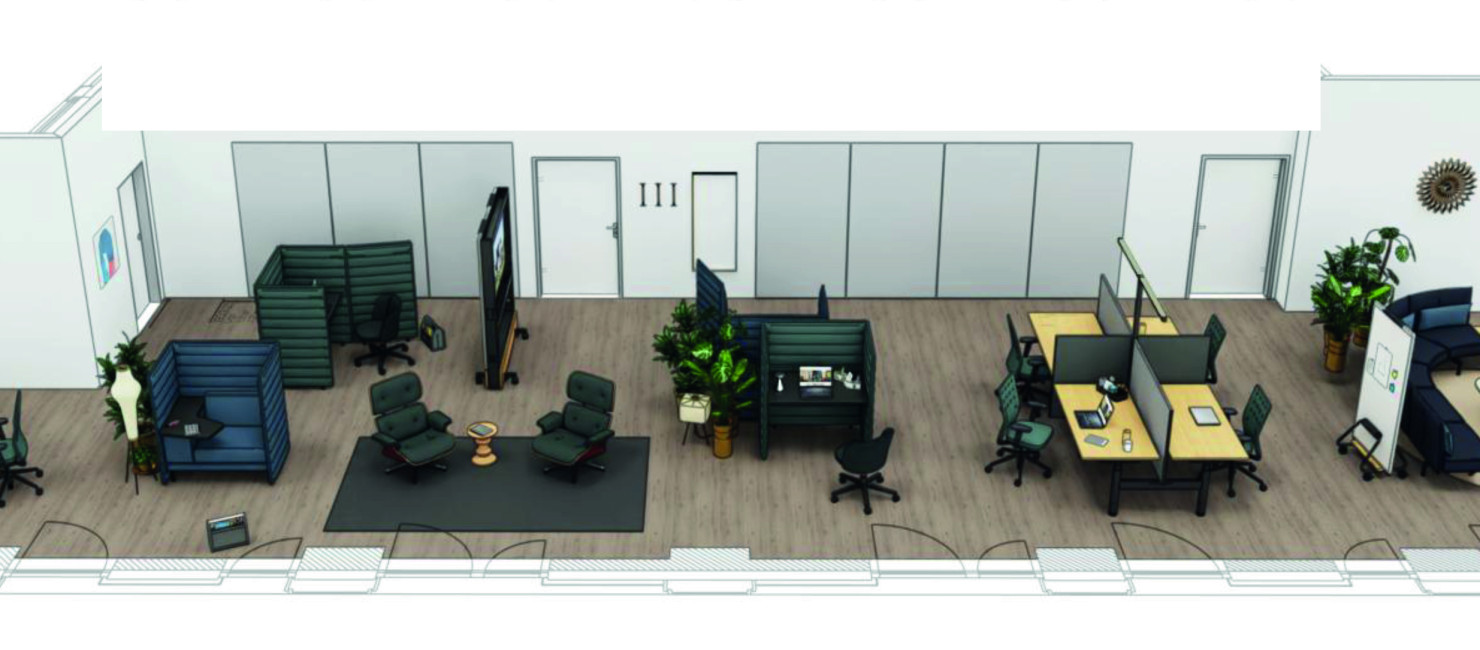 GC Work-Space mit verschiedenen Arbeitsplätzen und Sitzbereichen