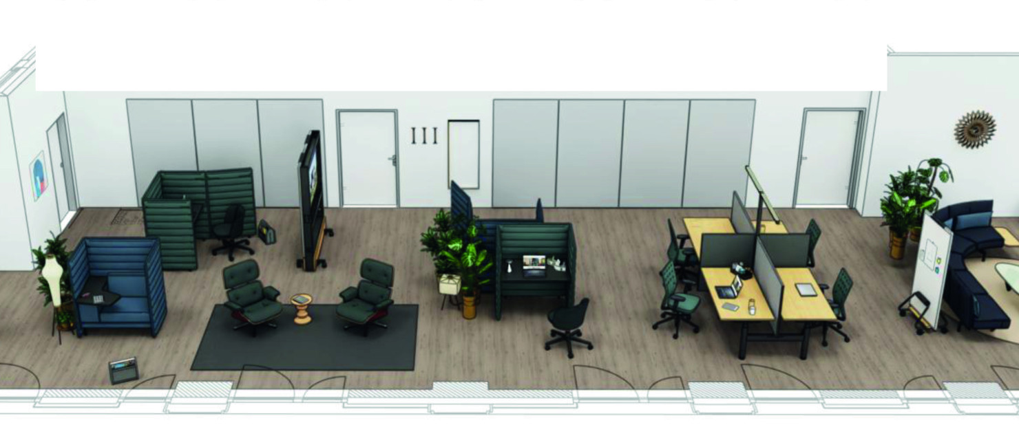Stilvolle, mehrfarbige Polstermöbel im GC Work-Space